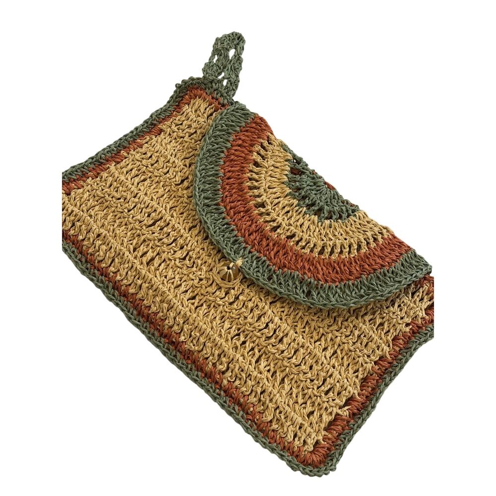 Handmade Boho Woven Clutch Bag Straw Knit Wristlet Beach Purse - Picture 3 of 9